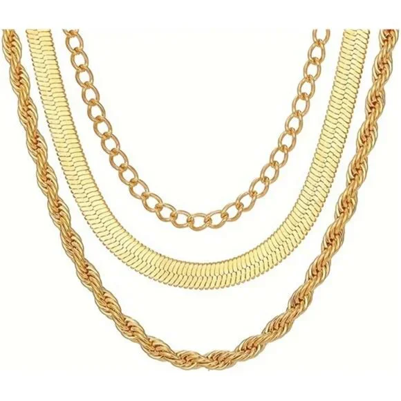 ✨ Layered Gold Cuban Herringbone Necklace | Double Chain Non-Tarnish Jewelry - Picture 4 of 5